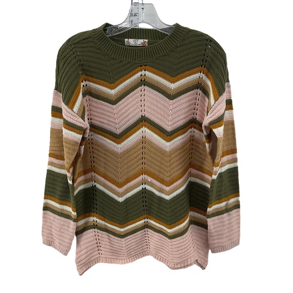 Made With Love by FCT Green Pink Striped Pullover Knitted Sweater Womens M - Picture 1 of 5
